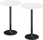 Flamaker Round Bistro Pub Table Modern Style Metal Base MDF Top Cocktail Bar Table Counter Bar Height for Pub, Dining Room, Party (2, White-Black)