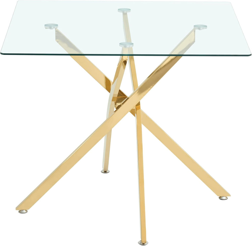 Square Glass Dining Table,Glass Dining Room Table with Metal Legs, Modern Gla...