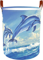 Laundry Baskets 15.7x19.7 Inch Large Dolphin Ocean Design Collapsible Laundry Hamper with Handles Oxford Fabric Clothes Storage Bin Foldable Dirty Clothes Organizer for Bathroom Bedroom Dorm