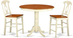 East West Furniture JAKE3-WHI-W 3 Piece Counter Height Dining Set for Small Spaces Contains a Round Wooden Table with Pedestal and 2 Kitchen Chairs, 36x36 Inch, Buttermilk & Cherry