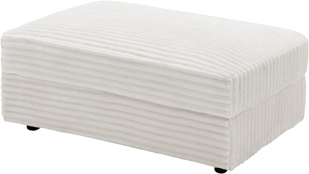 Modern Corduroy Sofa Storage Ottoman, Upholstered Memory Foam Footrest (Beige Footrest)