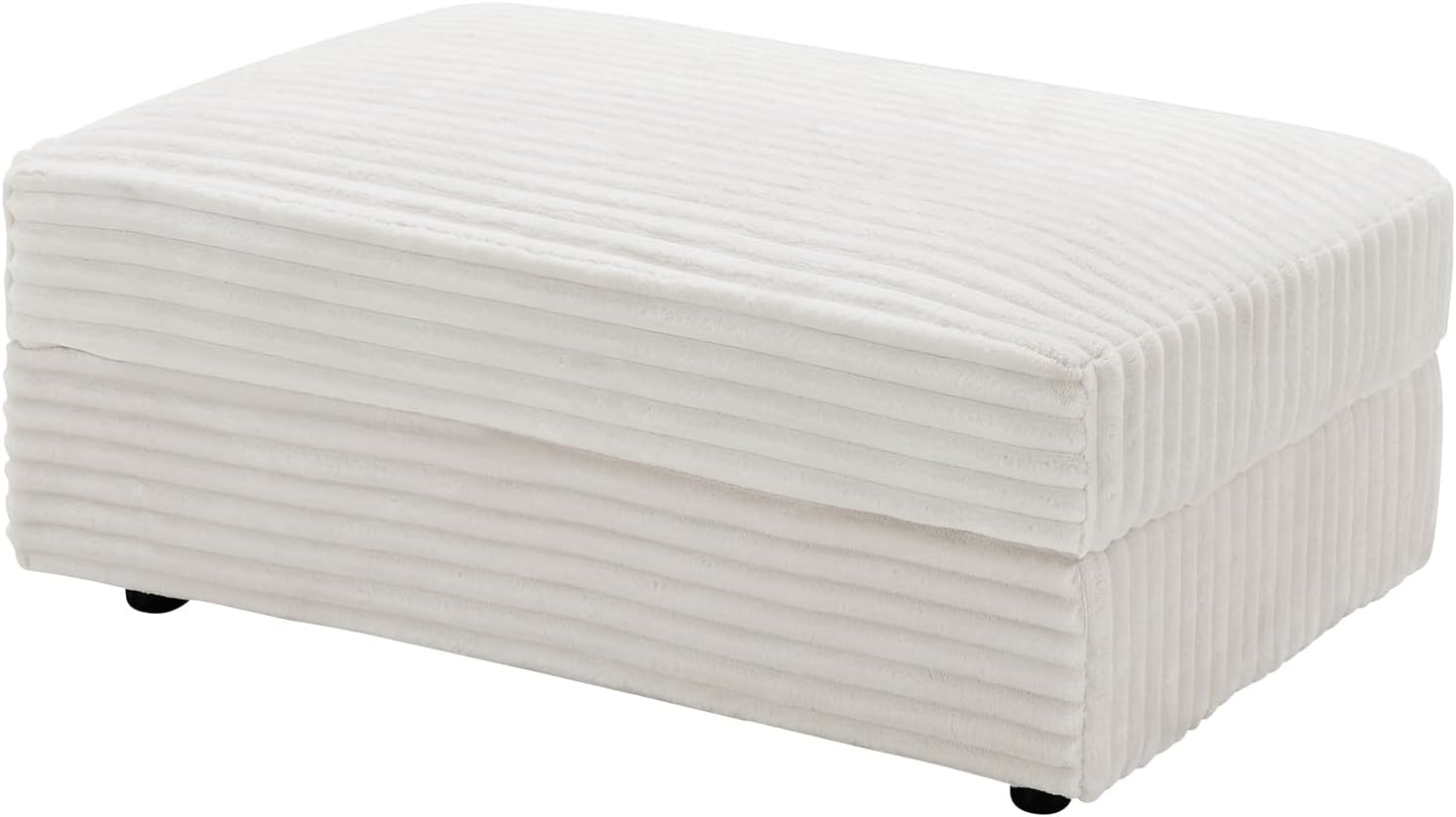 Modern Corduroy Sofa Storage Ottoman, Upholstered Memory Foam Footrest (Beige Footrest)