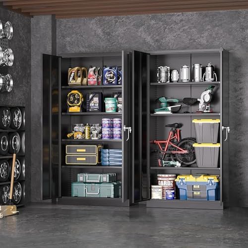 Greenvelly Metal Storage Cabinet, 72" Steel Garage Cabinet with Doors an...