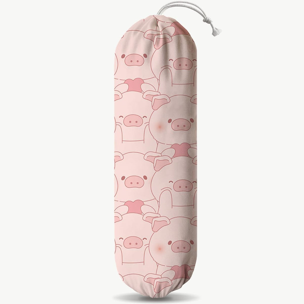 Pig Plastic Bag Holder, Wall Mount Plastic Bags Storage Container Dispenser, Cute Farmhouse Kitchen Decor Gifts for Women Pigs Lover, Kitchen Pattern Garbage Bag 42