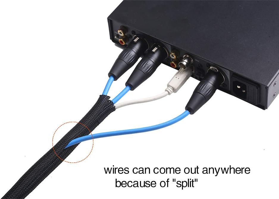 Alex Tech 6.6ft - 1.5 inch Cord Protector Wire Loom Tubing Cable Sleeve Split Sleeving for USB Cable Power Cord Audio Video Cable - Protect Cat from Chewing Cords - Black