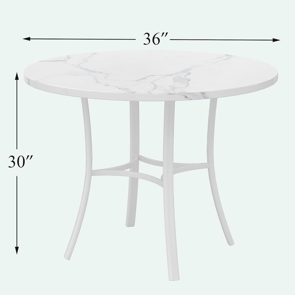 VECELO 36" Round Dining Table for 4, Faux Marble Dinette with Metal Fram...