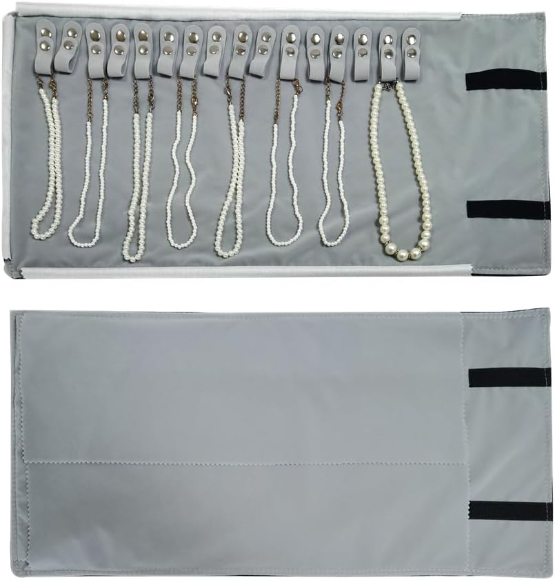 Velet Travel Jewelry Case Roll Bag Organizer for Necklace Bracelet Black Gray Velvet (Black Gray)
