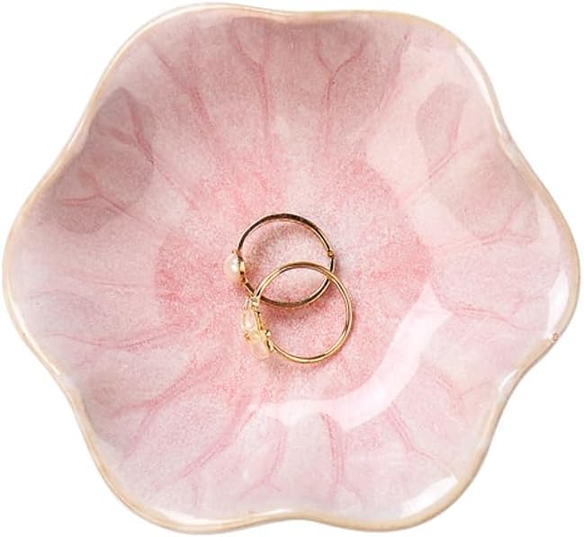 JAMEND CLXP Lotus Leaf Shape Decorative Ring Tray, Small Key Bowl, Ceramic Trinket Tray Jewelry Dish Organizing Necklace Earrings, Home Decoration for Mom Best Friend Sister, Pink.