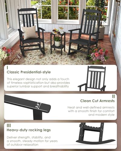 GREENVINES Classic Outdoor-Rocking-Chairs-Set-of-2, HDPE Rocker, Black | 30.3...