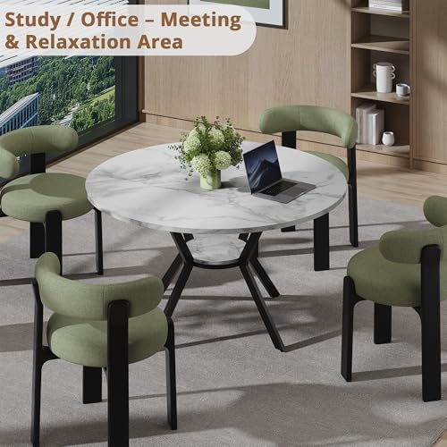 42" Round Dining Table for 2-4, Modern Kitchen Table with Faux Marble Ta...