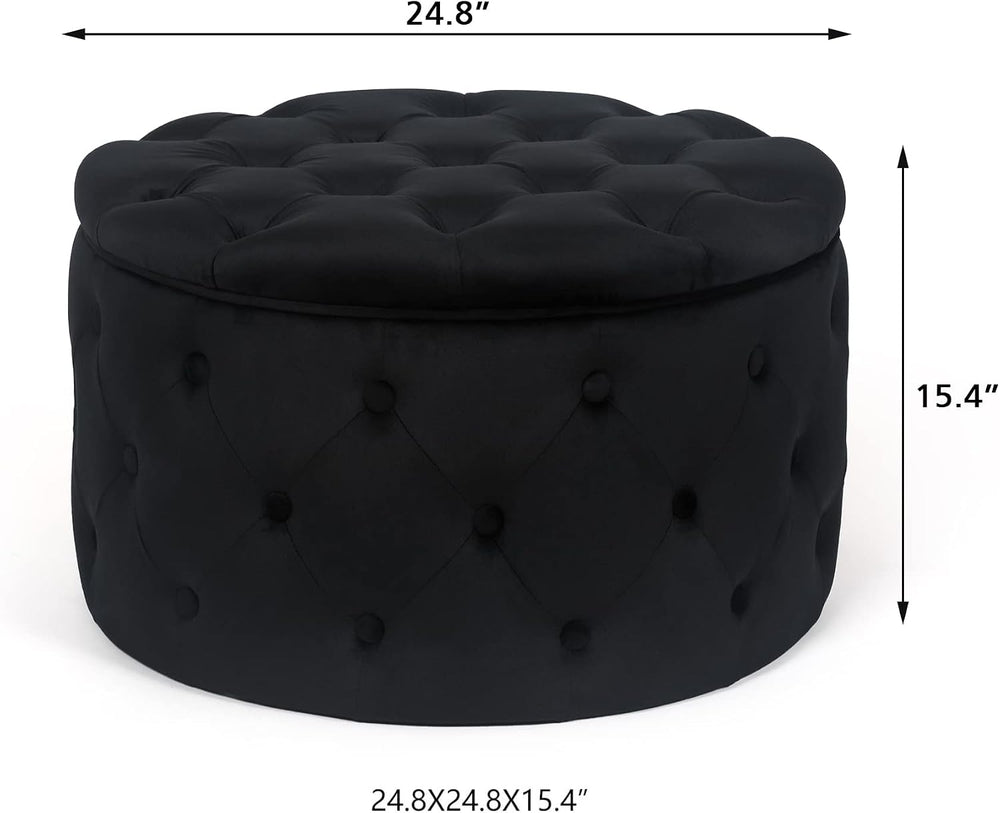 Joveco Round Storage Ottoman, Button Tufted Upholstered Ottoman with Removabl...