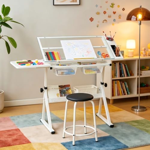 Garvee Drafting Table w/Stool, Height Adjustable Drawing Table