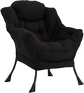 Welnow Lazy Chair for Living Room, Modern Reading Lounge Accent Chair with Armrests and a Side Pocket, Leisure Upholstered Lazy Sofa for Small Space, Bedroom, Dorm, Black
