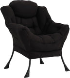 Welnow Lazy Chair for Living Room, Modern Reading Lounge Accent Chair with Armrests and a Side Pocket, Leisure Upholstered Lazy Sofa for Small Space, Bedroom, Dorm, Black