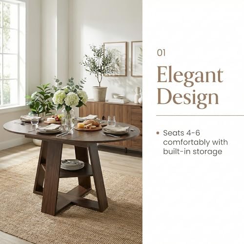 7 Piece Oval Extendable Dining Table Set for 6, 43"-59" Walnut Wood...