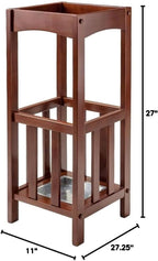 Rex Umbrella Stand with Metal Tray Walnut Functional Umbrella Stand for Entryways Hallways or Offices Solid Wood Construction Convenient Storage for Umbrellas Walking Sticks or Cane Sleek