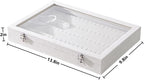 Coward Earring Organizer Tray Box, Beige Velvet Earring Jewelry Display Storage Tray Case with Transparent Glass Lid for Home Drawer or Shop Selling