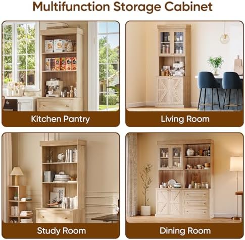 ivaniti 71" Tall Farmhouse Kitchen Pantry, Large Storage Cabinet with Gl...
