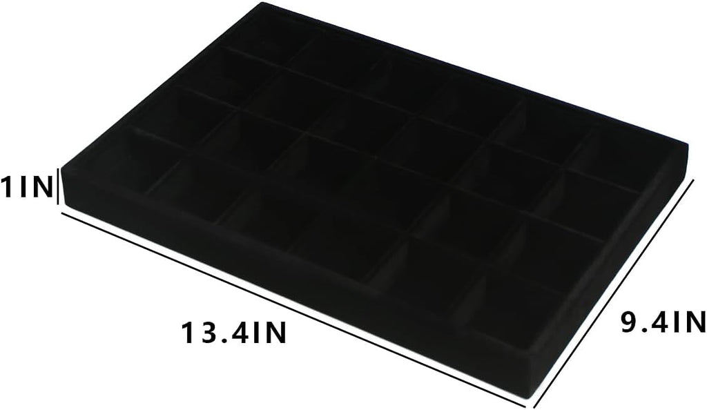 Coward 2PC Black Velvet Stackable 24 Gird Jewelry Organizer Tray Necklace Earring Box Storage Drawer Ring Earring Display Holder (24grid+24grid)