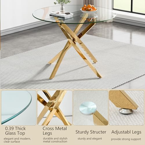HomVent 3Pcs Round Glass Dining Table Set for 2 with 2 White Leather Chairs |...