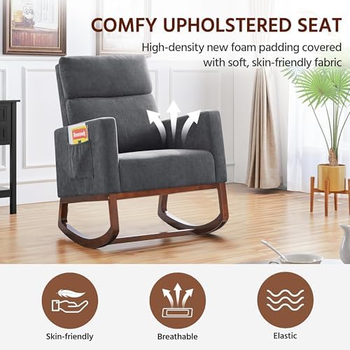 Yaheetech 28in Wide Padded High Back Glider Rocking Chair, Gray Polyester | H...