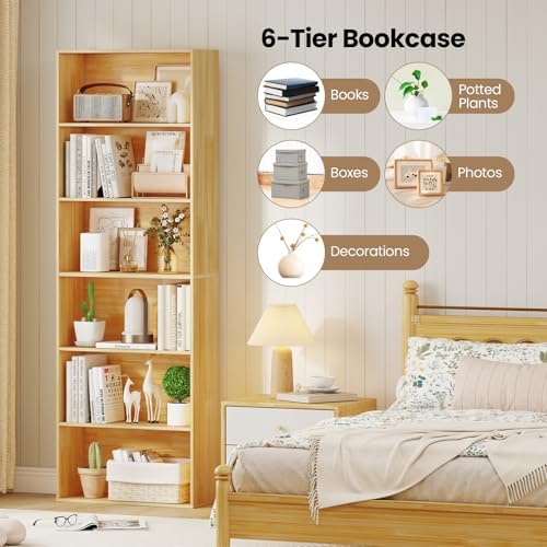 GIANTEX 6-Tier Bookcase, 70" Tall Wooden Bookshelf, Freestanding Storage...
