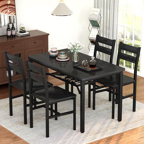 Hooseng Dining Table Set for 4, Wood Kitchen Table Chairs Set with Storage, F...