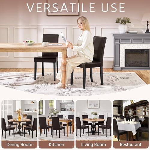 Yaheetech Dining Chairs Set of 6 Upholstered Kitchen Chairs Dark Brown