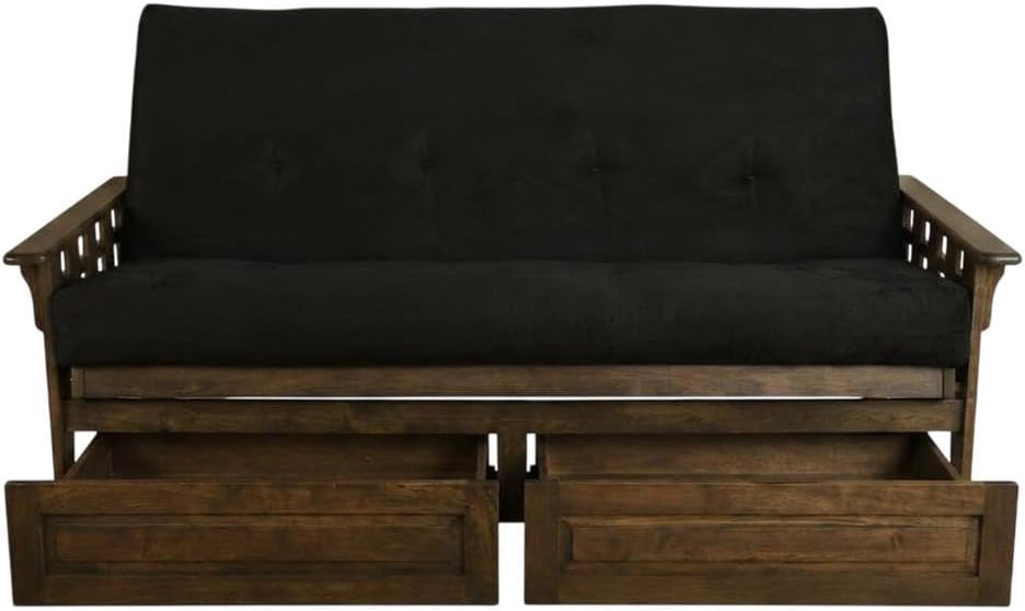 Kodiak Furniture Tucson Full Futon Set in Rustic Walnut Finish with Storage D...