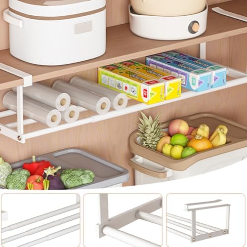 Cabinet Telescopic Shelf, Slim Descent Cabinet Tiers, Retractable Hanging Shoe Rack Organizer, Multifunctional Telescopic Shelf Cabinets for Storing Shoe Cloth,Snack (2pcs White, 40-75cm)
