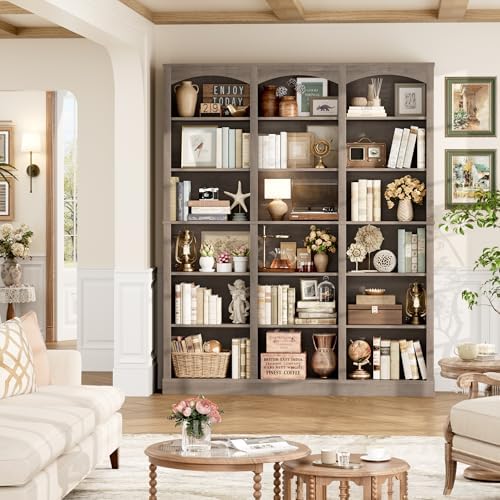 FACBOTALL 71" Triple Wide Bookshelf, 6 Tier Bookshelf, Large Arch Bookcase