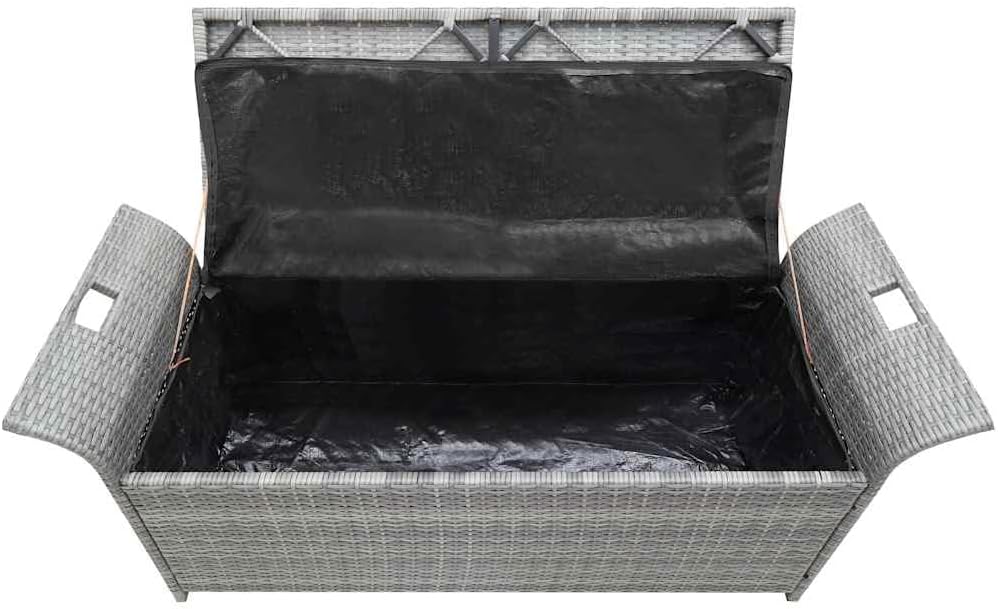 Poly Rattan Patio Storage Bench with Cushion, 54.3" Waterproof PE Outdoo...