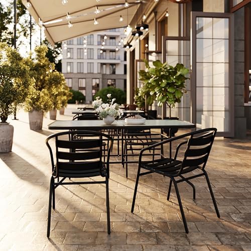 Flash Furniture Glass Table with 4 Chairs, Black, 5-Piece Set