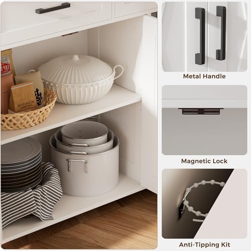 Homhedy Coffee Bar Storage Cabinet with Drawers, Kitchen Buffet Cabinet