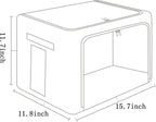 FHSQX 2 Pack Clothes Storage Bins Stackable Metal Frame Storage Box Foldable Linen Fabric Box Organizer with Carrying Handles and Clear Window (Beige, 15.7x 11.8x 11.7 Inch)