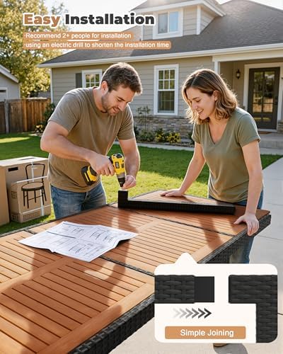 Flamaker Patio Dining Set for 8 Outdoor Acacia Wood Table and Chairs, Black