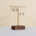 GemeShou earrings T display stands for selling, small earring holder jewelry stand with 4 holes on bar, wood earring hanger for boutique display【Walnut】
