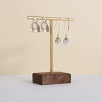 GemeShou earrings T display stands for selling, small earring holder jewelry stand with 4 holes on bar, wood earring hanger for boutique display【Walnut】