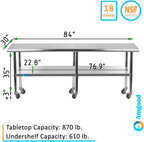 AmGood 84" Long x 30" Deep Stainless Steel Table with Casters