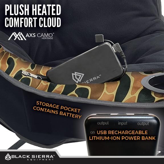 Black Sierra Heated Plush Fleece XL Padded Camping Chair for Adults, Oversize...