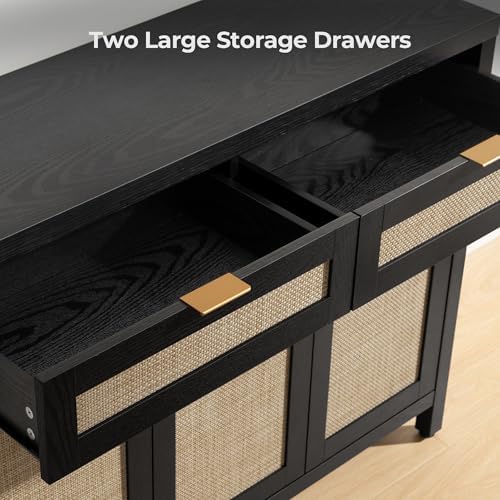 SICOTAS Rattan Sideboard Buffet Cabinet with Storage, Boho Credenza Accent
