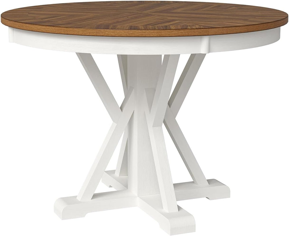 HULALA HOME Round Dining Table for 4, 42" Rustic Farmhouse Pedestal Tabl...