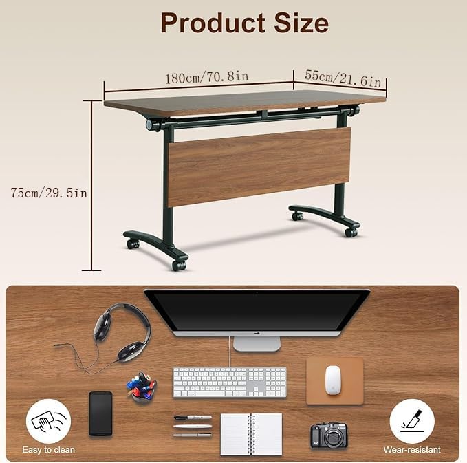 2 Pack Folding Conference Room Tables with Wheel -Modern Large Modular Confer...