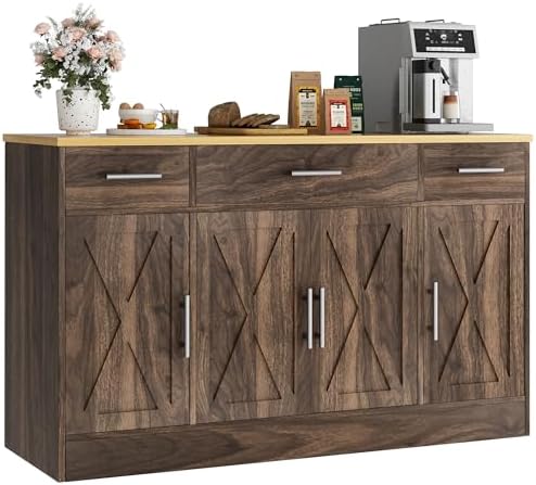 Vongrasig Buffet Cabinet with Drawers, 53” Large Sideboard Buffet Kitchen Sto...