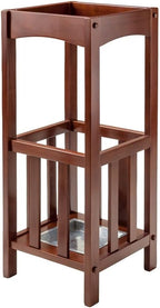 Furnifact Umbrella Stand with Removable Metal Tray, Solid Wood Frame, Tall Accent Table, Walnut Finish, Entryway Storage