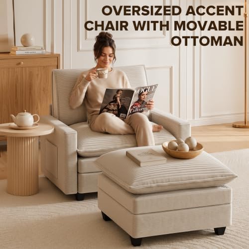 Oversized Accent Chair with Ottoman, 41" Comfy Cloud Single Seat Sofa | ...