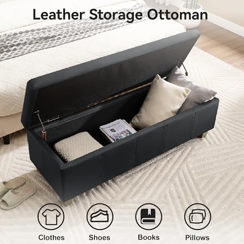 WUTUTUEE 41" Faux Leather Storage Ottoman, Stitch Tufted Rectangle Uphol...