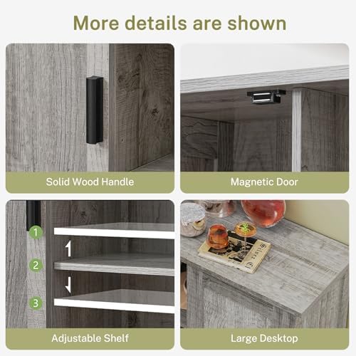 Iwell Storage Cabinet with 2 Doors and 4 Adjustable Shelves, Buffet Cabinet w...