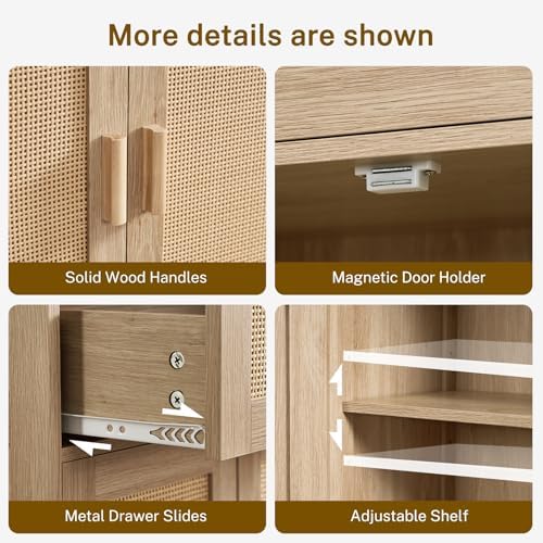TEENFON 47.2" H Tall Storage Cabinet with Adjustable Shelf, Rattan Cabin...