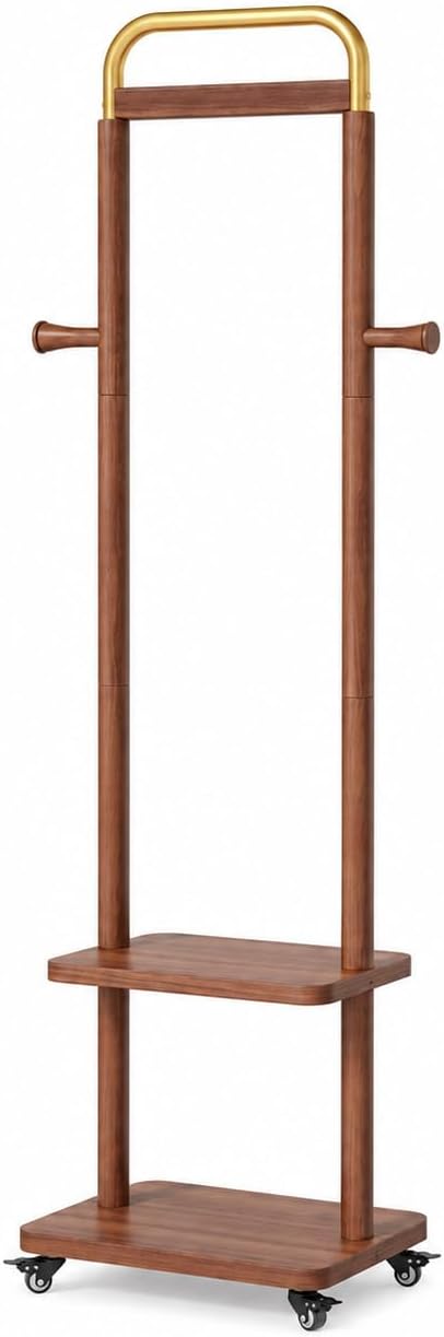 VetaDeMadera Wooden Coat Rack, Rolling Rack with Shelves